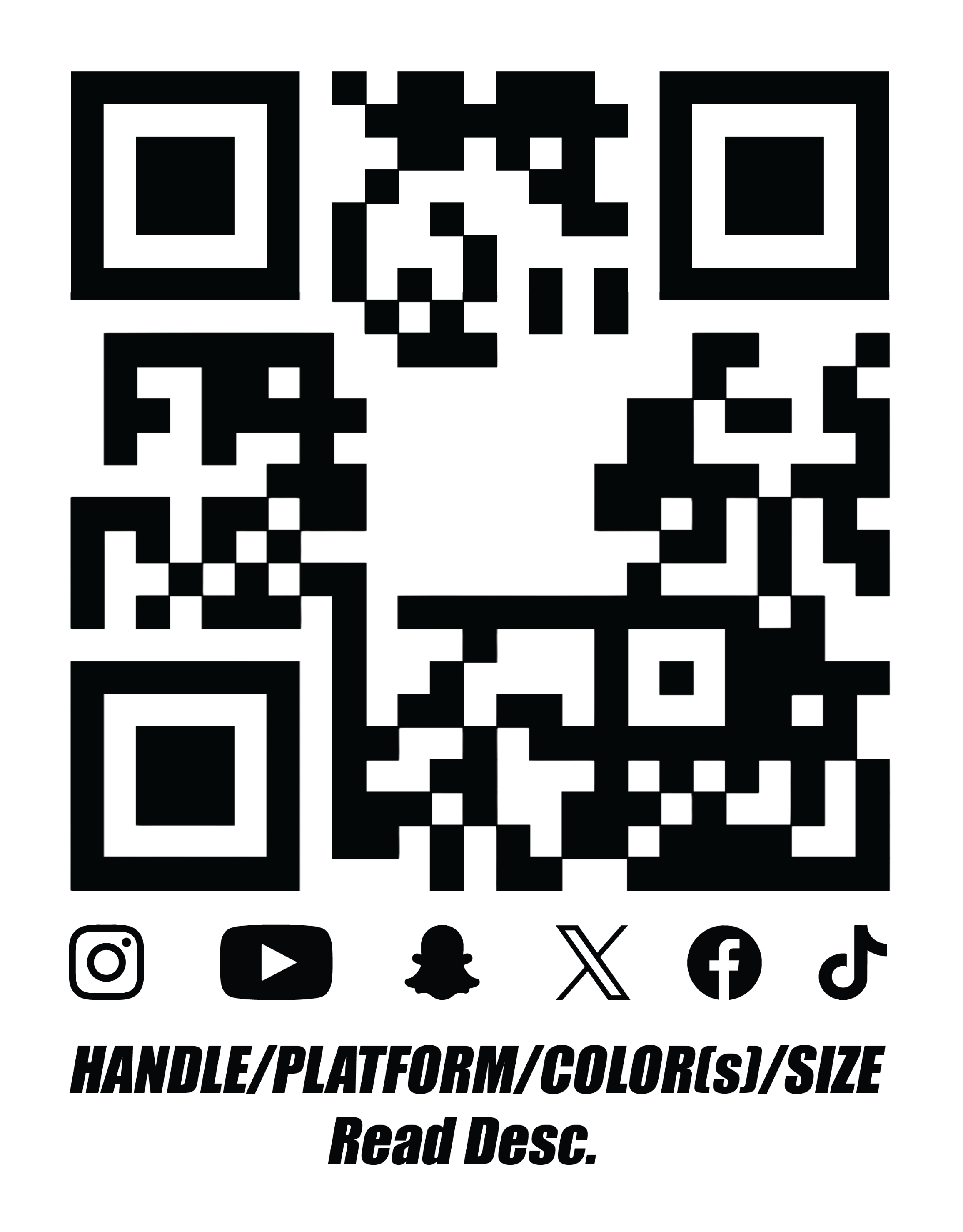 Color/Chrome/Holographic Social Media QR (5in MAX)